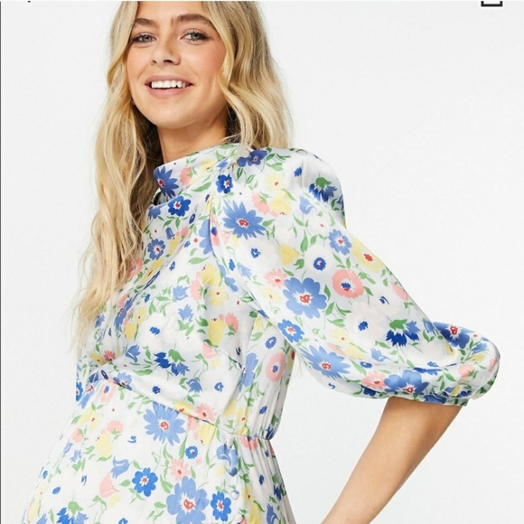 ASOS | HIGH NECK FLORAL MATERNITY DRESS Sz 6 - Picture 2 of 8